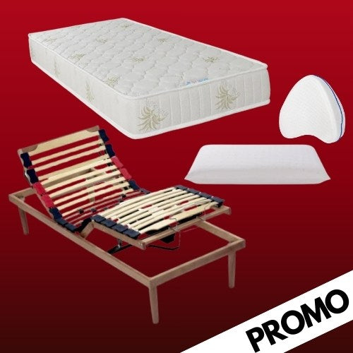 Rete Reclinabile Motorizzata con Doghe in Legno + Materasso ortopedico in poliuretano e memory foam + Guanciale Memory + Cuscino per le gambe in Memory Foam